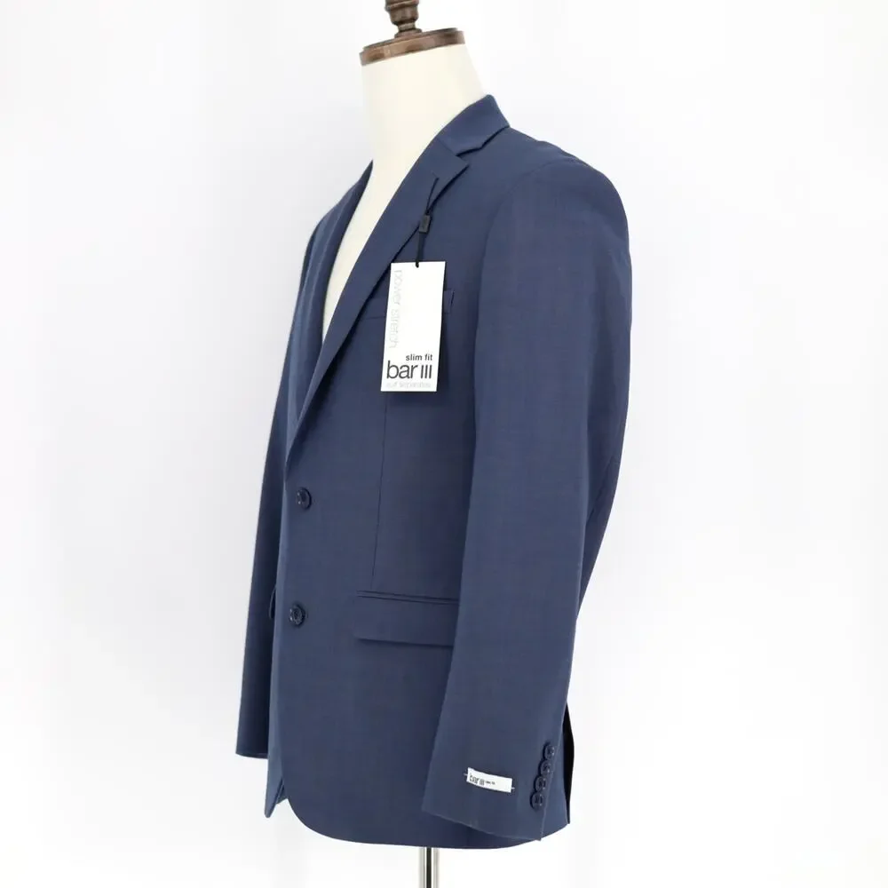 Bar III Men's Solid Blue Wool-Blend Slim Wrinkle-Resistant Suit Jacket Size 38R